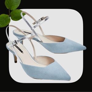 Zara Basic Size 40 (9.5) Silver and Blue Slingback Heels with Pointed Toe